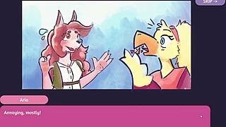 two chicks dive into furry strip poker game fun