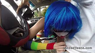 so this clown teen was just sucking cock outdoors in a wild pov scene