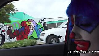 so this clown teen was just sucking cock outdoors in a wild pov scene