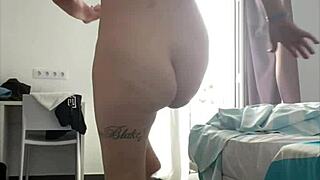 This classy milf's holiday workout reveals her shaved pussy in sexy amateur action.