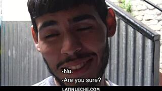 Sexy latino boy gets covered in cum by four hung guys in group ass licking