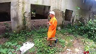 Sexy Blonde Prisoner Sucks Deep and Takes Anal in Abandoned Spot