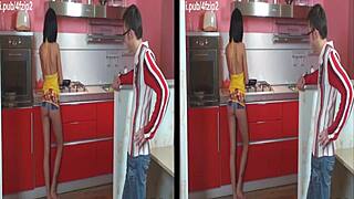 Husband's Secret Kitchen Encounter With Brunette In 3D
