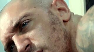 Gay hunks fucking on office floor in uniforms