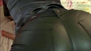 2063ip vertical - french amateur leather pants satin lingerie bra thong garter belt heels stockings exhibitionism pov