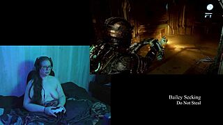Watch this naked brunette bbw play deadspace with big natural tits bouncing.