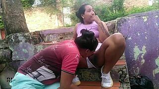 i give my stepsister a lollipop to suck from my tits, then we fuck outdoors