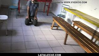 Sexy latino boy gets covered in cum by four hung guys in group ass licking