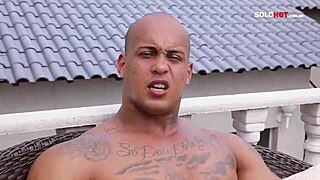 The bodybuilder enjoys a moment of pleasure after his intense workout