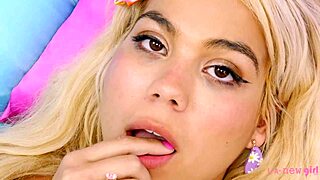 Adorable blonde gets naked in close-up casting!