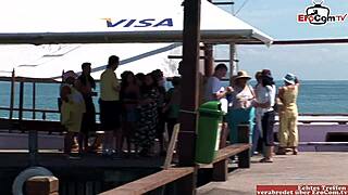 Busty Black Haired Girl Fucks On A Boat In Anal 3some