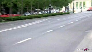 german scout chats up cute latina teen sarah for orgasmic pickup fuck. real street action unfolds.