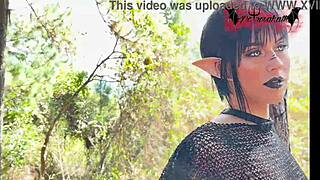 Gothic elf gets naughty in forest, bending over outdoors! 🌲