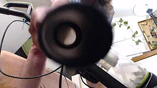 Retro scene of vacuuming in slippers without panties