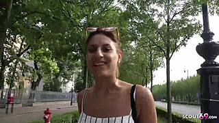 german scout chats up cute latina teen sarah for orgasmic pickup fuck. real street action unfolds.