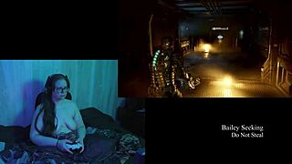Watch this naked brunette bbw play deadspace with big natural tits bouncing.