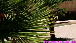 this seductive latina couldn’t resist tasting her babe’s tight trimmed pussy on a sunny day.