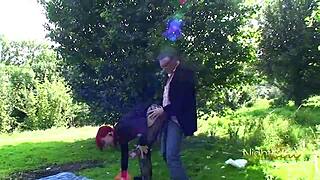 German Redhead Teen in Public Outdoor Anal. Hardcore Pussy Action Next Door!