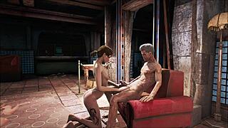 Fallout 4 features power armor in an exciting game scenario with a brunette character