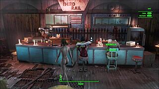 Fallout 4 features power armor in an exciting game scenario with a brunette character