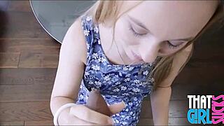 tiffany kohl feels the thrill of sucking a massive cock with her petite teen mouth