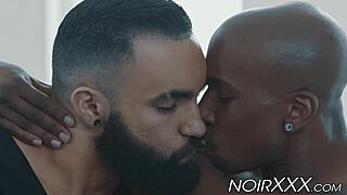 Muscular black hunk with big cock rimjobs and destroys hunky bearded white stud in intense gay encounter