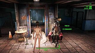 Fallout 4 features power armor in an exciting game scenario with a brunette character