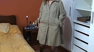 On a sunny beach, a 58-year-old Latina stepmother slips off her dress. She teases with erotic flair.