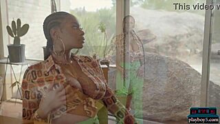 Ebony model nyla with huge natural tits strips softly in solo playboy session