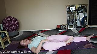 european mature wife teaches cute brunette yoga lesson with small tits