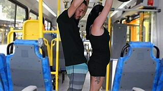 バス痴漢で茶髪美女に擦りつけて射精フィニッシュ