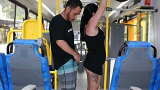 Absurd Public Bus Action, Guy Rubs on Brunette Till He Finishes