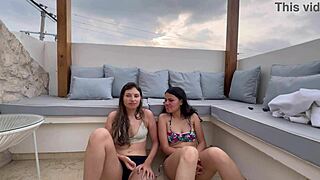 Hot and sensual scene of a Latina beauty in a public lesbian experience