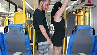 Absurd Public Bus Action, Guy Rubs on Brunette Till He Finishes
