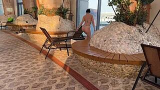 Pick up at aquapark turns into quick locker room action with blowjob and doggy.