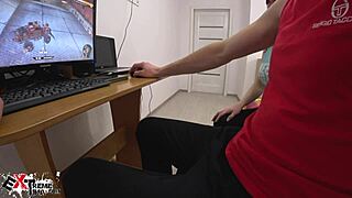 Brunette sucks boyfriend's big dick deeply