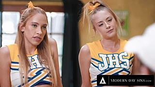 Cheerleaders swap cum and get a facial from their coach