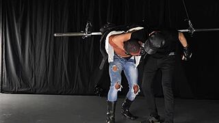 Straight muscle stud gets dominated in gay bondage bdsm session