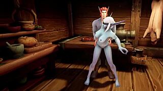 Elf fucks night elf blindfolded in kitchen!