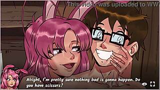 in hentai heroes, starting in the city at bunny's house with oral action