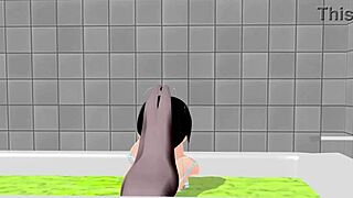 Kokoa strips everything off in the bath for a steamy hentai show.