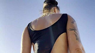 Monika Fox squirts and prolapses during solo beach play