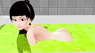Kokoa strips everything off in the bath for a steamy hentai show.