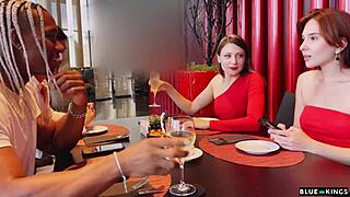 she gets fucked by two guys after her friend leaves, then neighbor joins