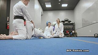 Group sex with horny teens during martial arts training
