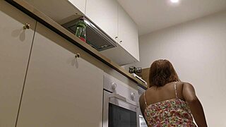 hot redhead petite 18+ latina big ass all natural new wife in the kitchen no panties no bra in a summer dress to show pussy and ass