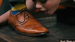 classy teen gets cum on her smooth skin