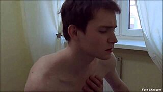 Gorgeous gay studs engage in oral, handjob, and hard doggystyle fucking