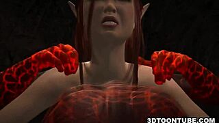 3D babe takes reptile cocks