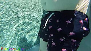 Gay Guy Cheekily Jerks Off His Fat Cock In A Public Thermal Pool Hot Underwater Fun